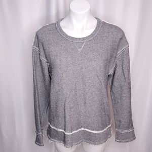 Nation LTD Raglan Frayed Hem Marled Knit slSweatshirt Blue White sz S